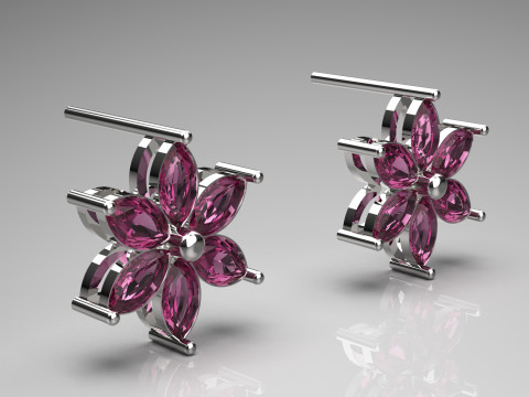 Fichier 3D pour la boucle d'oreille à tige en forme de fleur de pierre précieuse Marquise je0084 Modèle d'impression 3D Modèles 3D en vedette
