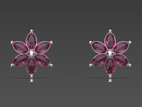 후작 보석 꽃 스터드 귀걸이용 3D 파일 je0084 3D 프린트 모델 3D 프린트 모델