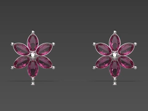 3D-файл для серег-гвоздиков Marquise с драгоценными камнями и цветами je0084 3D модель для печати 3D Принт Модель