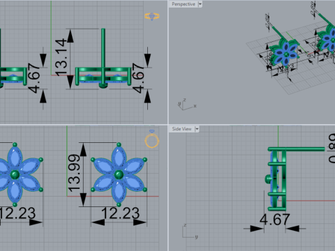 후작 보석 꽃 스터드 귀걸이용 3D 파일 je0084 3D 프린트 모델 3D 프린트 모델