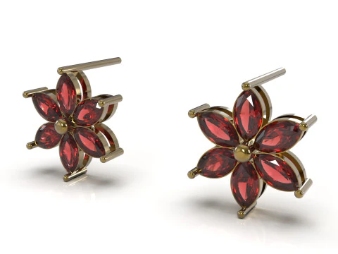 3D-файл для серег-гвоздиков Marquise с драгоценными камнями и цветами je0084 3D модель для печати 3D Принт Модель