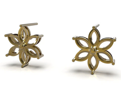 3D-файл для серег-гвоздиков Marquise с драгоценными камнями и цветами je0084 3D модель для печати 3D Принт Модель