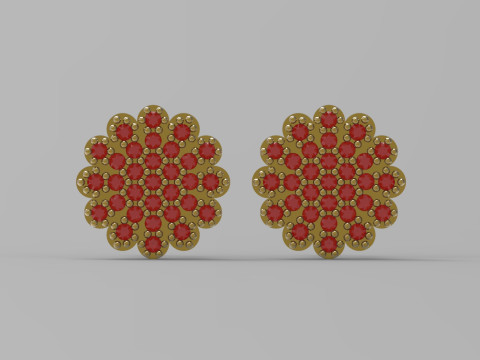 Orecchino a bottone completamente decorato con un voluminoso modello je0087 Modello di stampa 3D