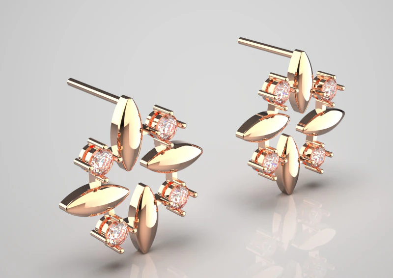 Круглые серьги-гвоздики с 3D-металлическим цветком маркизы и драгоценными камнями je0059 3D Принт Модель .c4d .max .obj .3ds .fbx .stl .blend 