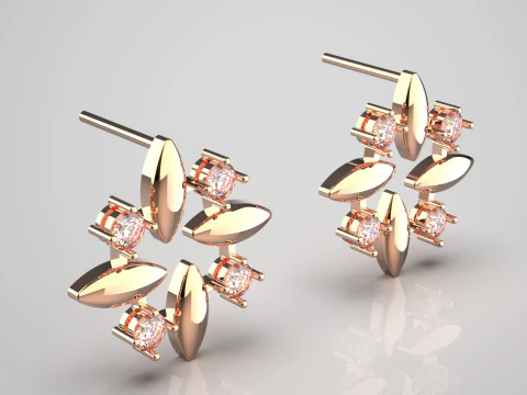 Круглые серьги-гвоздики с 3D-металлическим цветком маркизы и драгоценными камнями je0059 3D Принт Модель