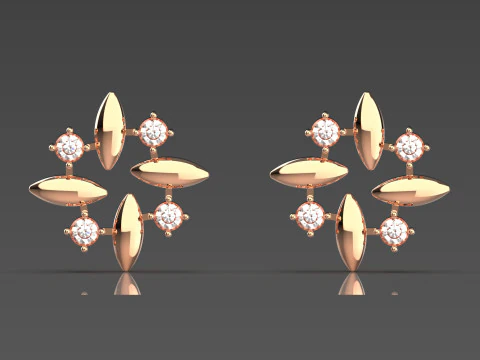 Круглые серьги-гвоздики с 3D-металлическим цветком маркизы и драгоценными камнями je0059 3D Принт Модель