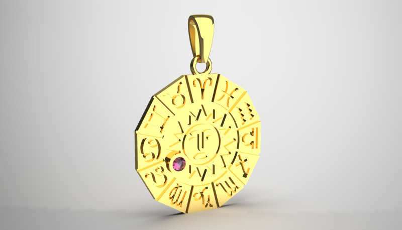 Le pendentif en or STL 3D est une roue du zodiaque circulaire frappante gp0426, modèle d'impression 3D Modèles 3D en vedette .c4d .max .obj .3ds .fbx .stl .blend 