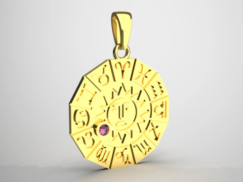 Золотой кулон STL 3D представляет собой эффектное круглое колесо зодиака gp0426, модель для 3D-печати 3D Принт Модель