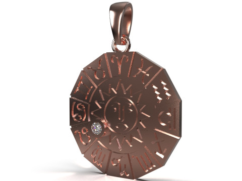 Le pendentif en or STL 3D est une roue du zodiaque circulaire frappante gp0426, modèle d'impression 3D Modèles 3D en vedette