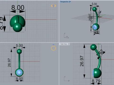 Dangle Shine Belly Button navel Piercing model p0001 3D Print Model
