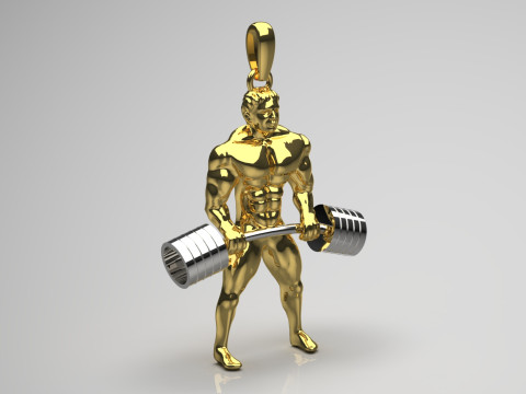 Muskulöse Figur, die eine Langhantel hebt, 3D-Goldanhänger in Stl-Optik, Modell GP0240 3D Druckmodell
