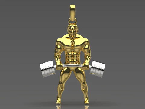 Muscular figure lifting a barbell stl 3d gold pendant model gp0240 3D Print Model