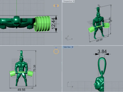 Muscular figure lifting a barbell stl 3d gold pendant model gp0240 3D Print Model