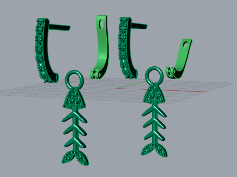 珠宝鱼骨 stl 3dm 耳环 je0132 3D 打印模型 3D 打印模型