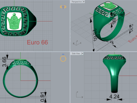 이란 황금 Meander mr0062 왕관의 남성용 반지 3D 프린트 모델 3D 프린트 모델
