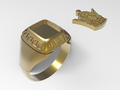 이란 황금 Meander mr0062 왕관의 남성용 반지 3D 프린트 모델 3D 프린트 모델