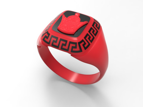 이란 황금 Meander mr0062 왕관의 남성용 반지 3D 프린트 모델 3D 프린트 모델