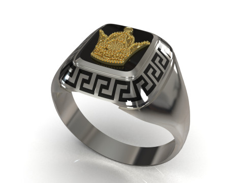 이란 황금 Meander mr0062 왕관의 남성용 반지 3D 프린트 모델 3D 프린트 모델