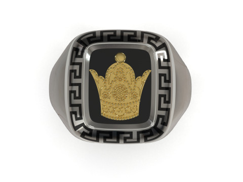 이란 황금 Meander mr0062 왕관의 남성용 반지 3D 프린트 모델 3D 프린트 모델