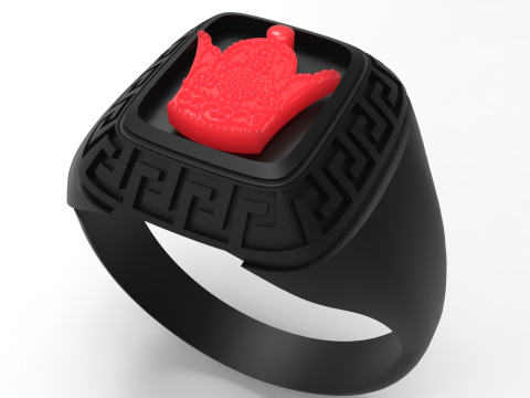 이란 황금 Meander mr0062 왕관의 남성용 반지 3D 프린트 모델 3D 프린트 모델