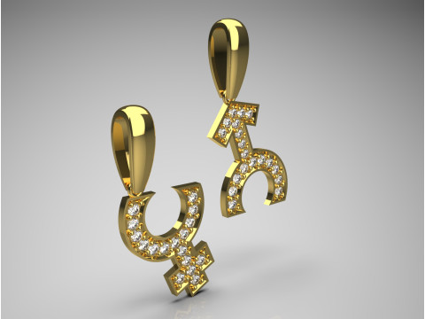 Colgante de oro con símbolo masculino femenino jp0022 Modelo de impresión 3D Modelo de impresión 3D