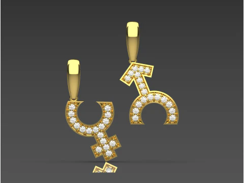 Female male symbol gold pendant jp0022 3D print model 3D Print Model