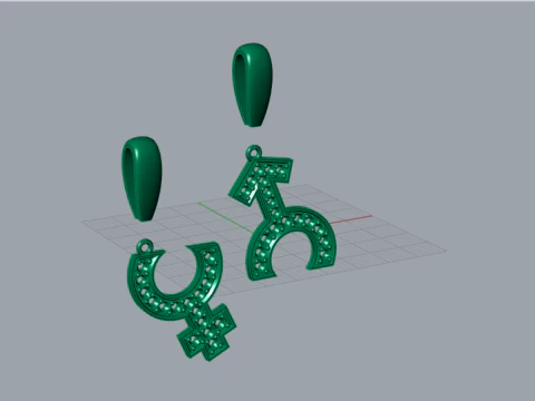 Female male symbol gold pendant jp0022 3D print model 3D Print Model