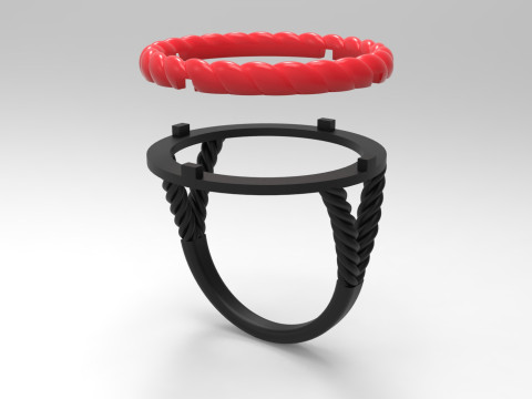 3D-кольцо STL с круглым камнем и плетеным хвостовиком модель gr0088 3D-модель для печати 3D Принт Модель