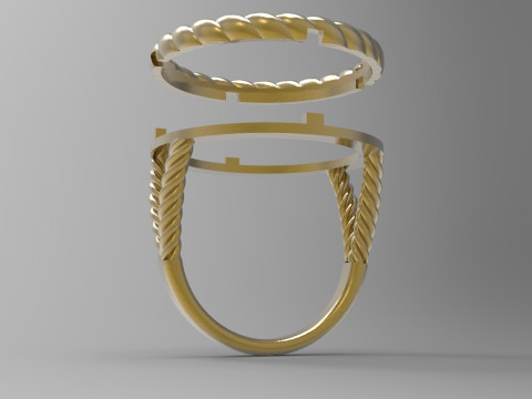 3D-кольцо STL с круглым камнем и плетеным хвостовиком модель gr0088 3D-модель для печати 3D Принт Модель