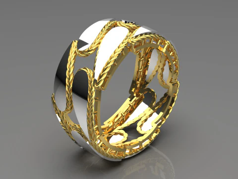 질감이 있고 미러링된 디자인 stl 3d 금 반지 모델 gr0041 3D 프린트 모델