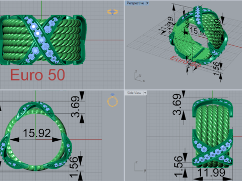 Anello 3d stl con design di texture e pietre preziose di lusso, modello jr00005 Modello di stampa 3D