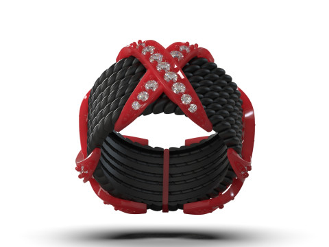 Anello 3d stl con design di texture e pietre preziose di lusso, modello jr00005 Modello di stampa 3D