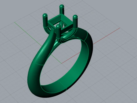 3D-кольцо Modern Princess Cut Solitaire STL, модель sr0116 3D Принт Модель