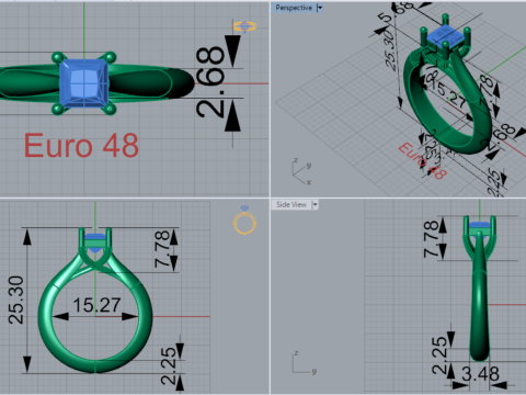 Nowoczesny pierścionek Princess Cut Solitaire STL 3D model sr0116 Model do druku 3D
