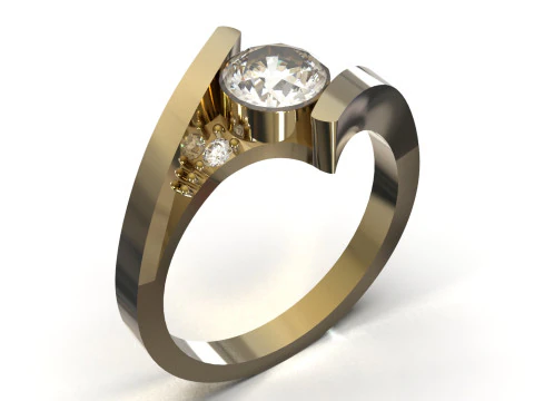 ソリティア STL 3D 印刷可能ゴールド リング モダン バイパス モデル sr0112 3Dプリントモデル