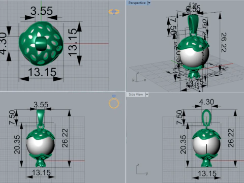 3d 3d золотой кулон с жемчугом и гранатом, модель pp0022 3D Принт Модель