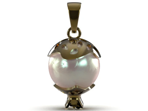 3d 3d золотой кулон с жемчугом и гранатом, модель pp0022 3D Принт Модель