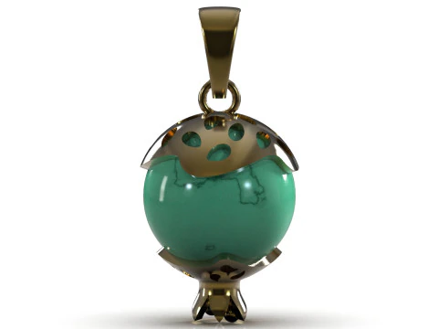 3d 3d золотой кулон с жемчугом и гранатом, модель pp0022 3D Принт Модель