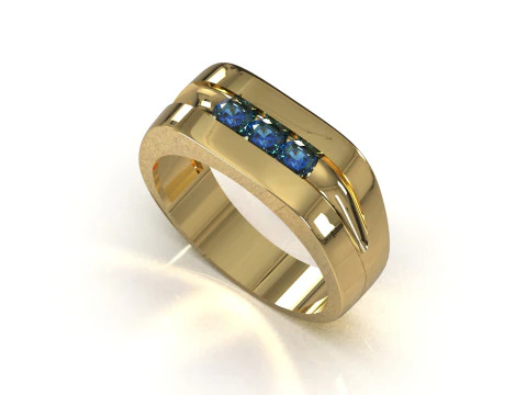 Modern Mens Sapphire Ring 3D Print mr0370 3D print model 3D Print Model
