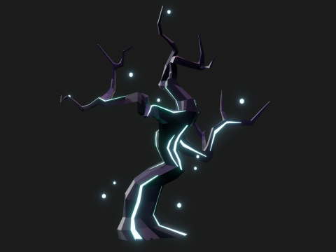 Twisted Fantasy Tree - Low Poly Emissive 3D Model