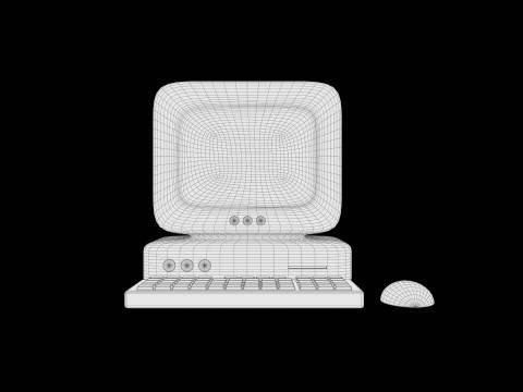 Model Komputer Tepi Lembut Gaya Retro Desain Bergaya Poli Rendah Model 3D