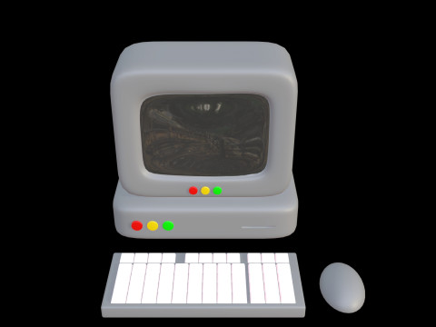 Model Komputer Tepi Lembut Gaya Retro Desain Bergaya Poli Rendah Model 3D