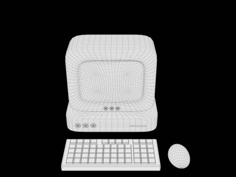 Model Komputer Tepi Lembut Gaya Retro Desain Bergaya Poli Rendah Model 3D