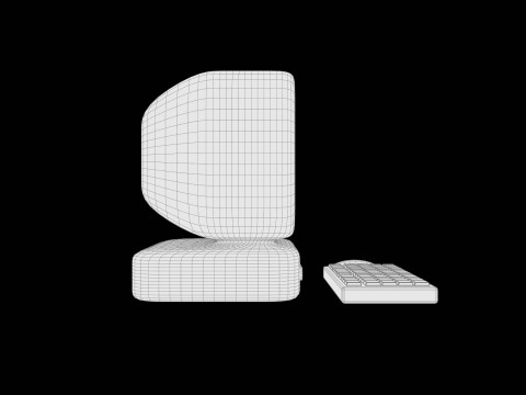 Model Komputer Tepi Lembut Gaya Retro Desain Bergaya Poli Rendah Model 3D