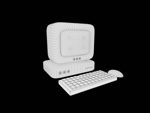 Model Komputer Tepi Lembut Gaya Retro Desain Bergaya Poli Rendah Model 3D