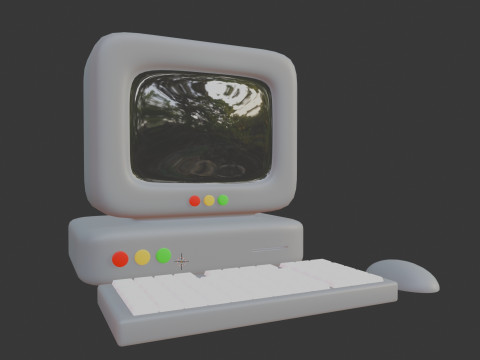 Model Komputer Tepi Lembut Gaya Retro Desain Bergaya Poli Rendah Model 3D