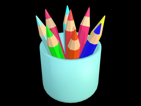 Stilisierte Farbstifte im Becher, süß minimalistisch 3D Modell