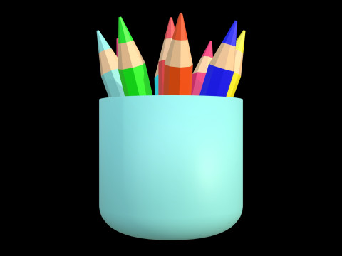 Stilisierte Farbstifte im Becher, süß minimalistisch 3D Modell