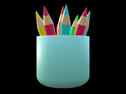 Stilisierte Farbstifte im Becher, süß minimalistisch 3D Modell