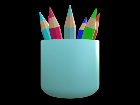Stilisierte Farbstifte im Becher, süß minimalistisch 3D Modell
